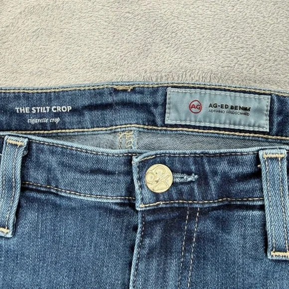 AG Adriano Goldschmied The Stilt Crop Cigarette Jeans Raw Hem Blue Size 30 - Picture 5 of 13